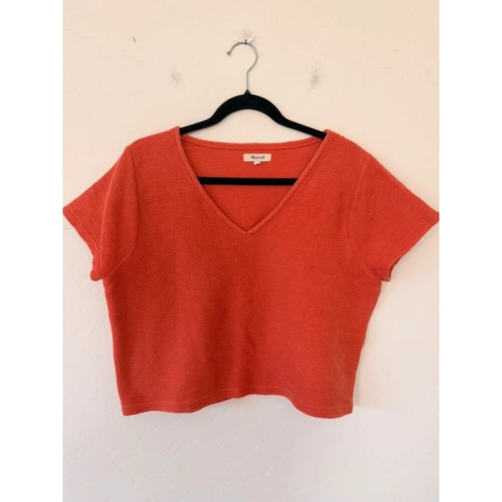 Madewell Coral V-Neck Knit Tee Size M